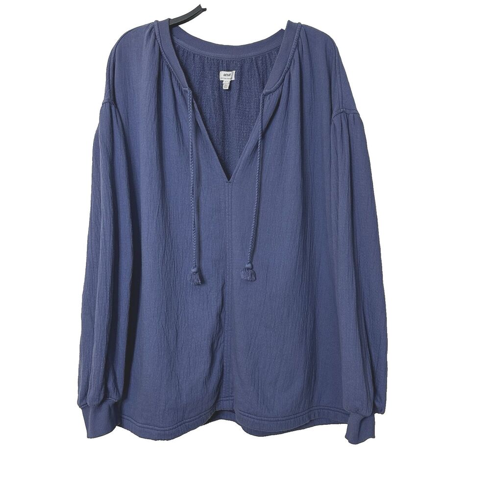 Aerie Periwinkle Blue Oversized V-Neck Tie Tassels Sweatshirt Top Women's S